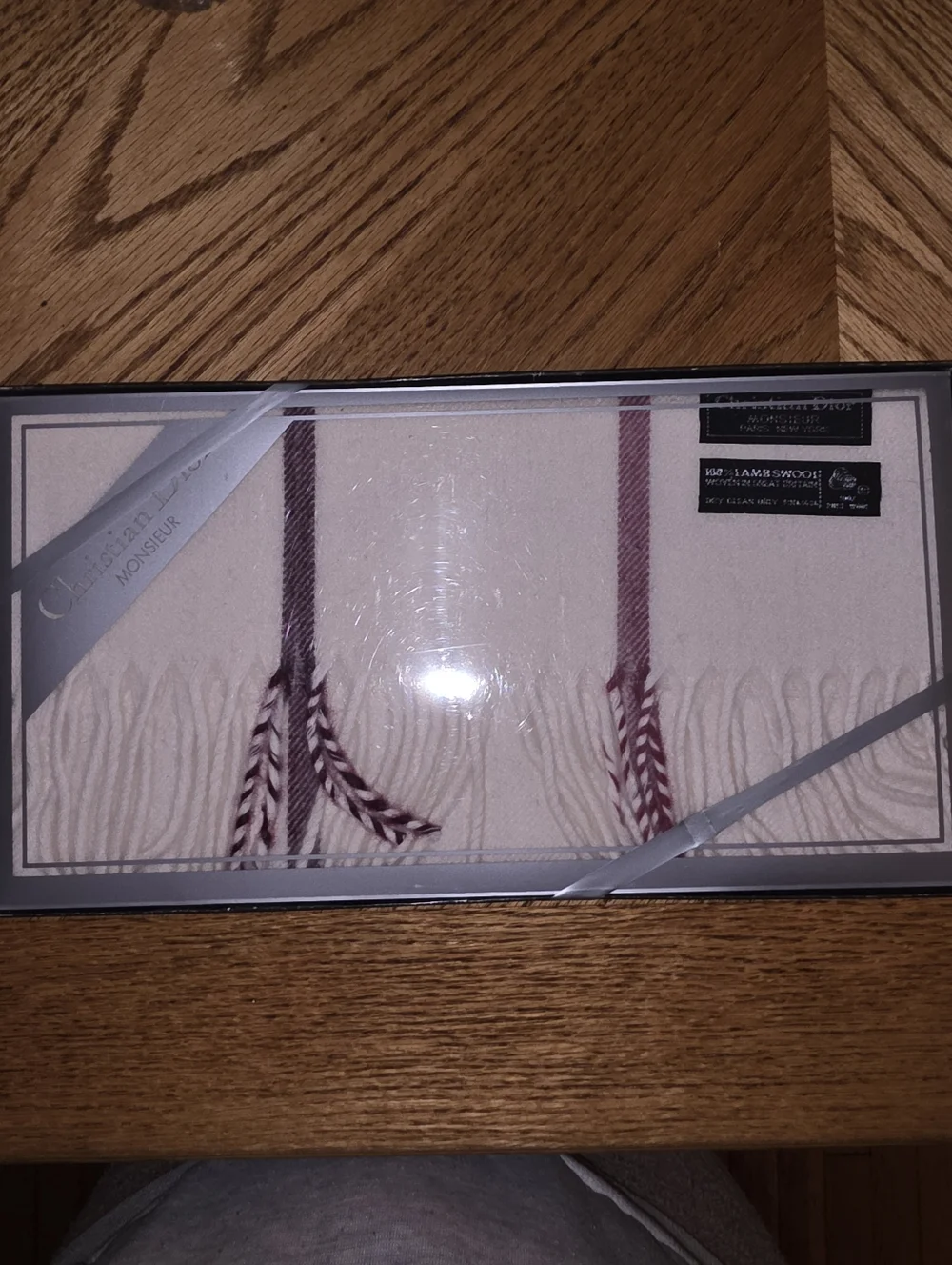 Vintage Dior Scarf with Burgundy Stripe Accents